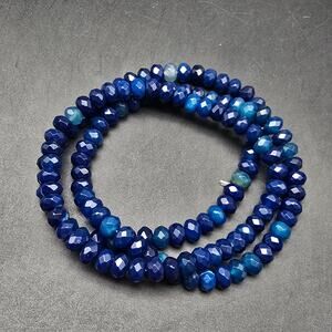 Denim Blue Agate Faceted Beaded Bracelet Set of 3 Stretch